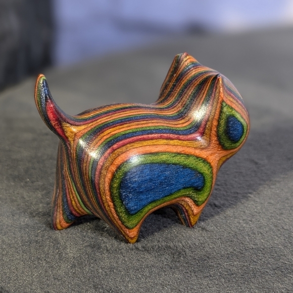 Wooden hand carved kitty cat feline figurine statue in multi-color - Picture 4 of 12